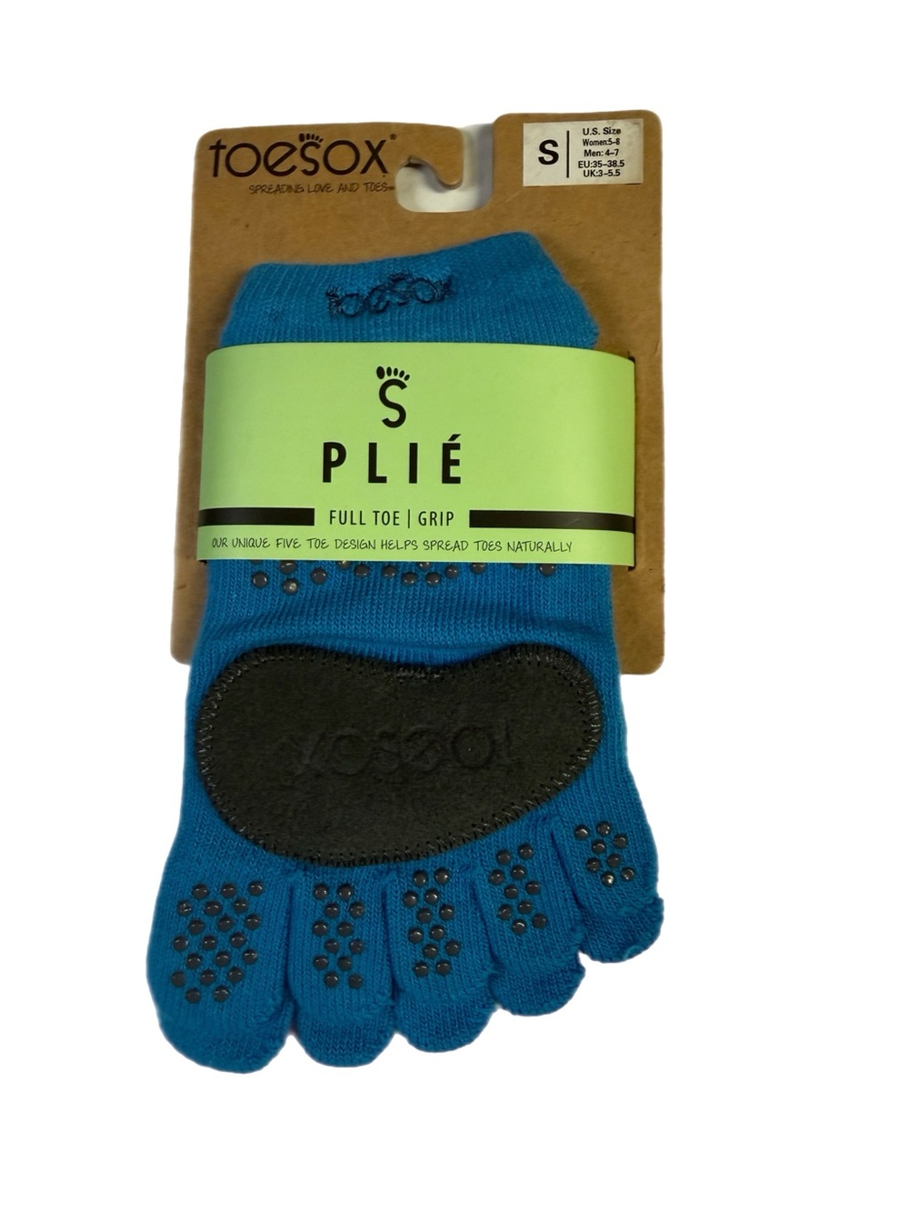 ToeSox Plié Full Toe Grip Socks Skydiver Blue S Yoga Pilates Barre NWT